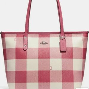 NWT Auth Coach City Zip Tote Buffalo Plaid Print